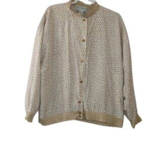 Vintage Silk Exchange Womens Bomber Jacket Cream Combo Floral L